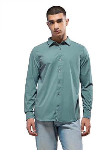 Image of TECHNOSPORT Men's Polyester Slim Fit Solid Casual Shirt with Ts Lytra