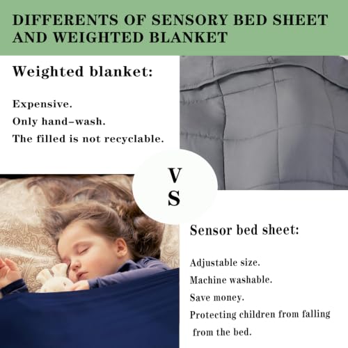 Image of Ntomtuex Sensory Bed Sheet for Kids Compression Reduced Pressure Weighted Blanket to Keep Nice Sleeping Comfortable with Light Breathable Polyester, Dark Navy,54 inchx60 inch