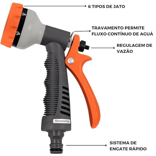 Esguicho Hidropistola 6 Jatos Mangueira Jardim + Engate Rápido 1/2