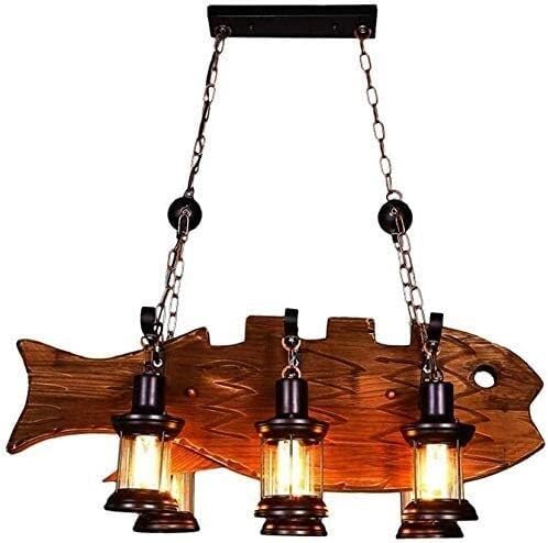 Lámpara colgante con forma de pez, lámpara colgante de seis luces, accesorio de iluminación decorativo, lámpara de techo antigua rústica Retro E27 con linterna de cristal,candelabros