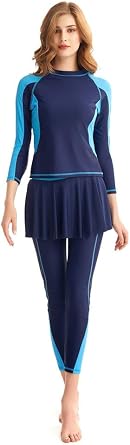 Women's Full Body Swimsuit Long Sleeve Long Leg Swimwear with Swim Skirt Set Rash Guard