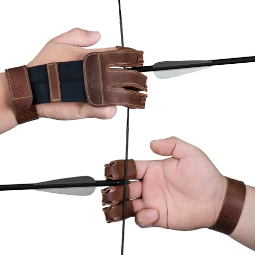 Hide & Drink, Three-Finger Archery Glove Handmade from Full Grain Leather (Bourbon Brown)