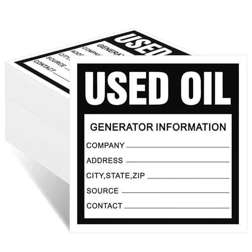Harloon 100 Pack Adhesive-Poly Vinyl Hazardous Waste Label 6 x 6 Inches Used Oil Label, Black and White Hazardous Material Stickers for Industrial, Chemical Safety Compliance