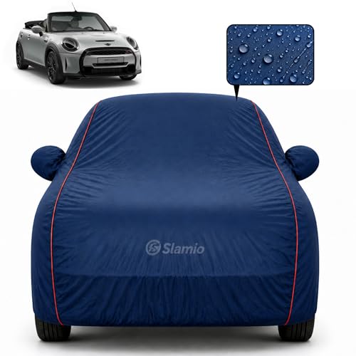 Image of Car Cover for MINI Cooper S Convertible | 100% Waterproof Heavy-Duty 3-Layer Car Body Cover | All-Weather Rain, UV, Sun & Dust Protection | Custom Fit | Mirror & Antenna Pockets | Navy Blue