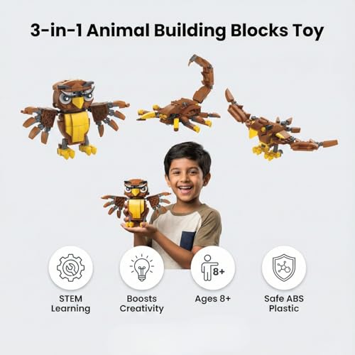Image of Apex 3-in-1 Wild Animal Building Blocks Toy Set- Build Owl, Hawk or Scorpion | 194 PCS Creative Construction Bricks | STEM Educational Toy for Kids Ages 6+