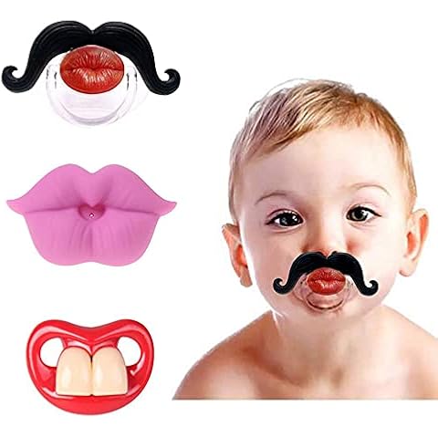 Baby Funny Pacifier Cute Kissable Mustache Pacifier for Babies and Toddlers Unisex - 0-6 Months Baby Orthodontic Mustache Pacifier BPA Free -Pack of 3 Cover