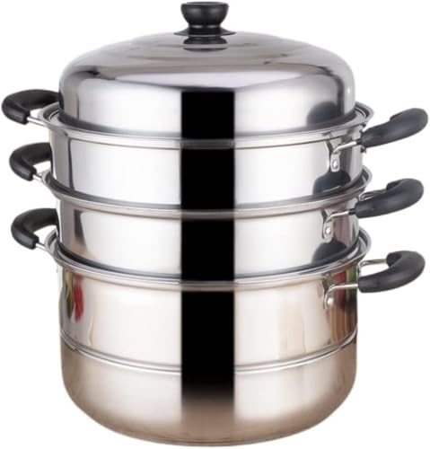 Hubiuyo 三段蒸し器 多機能スープ&蒸し器 ステンレス蒸し器 対応熱源:蒸し器 IHは様々な熱源に対応 (30cm)
