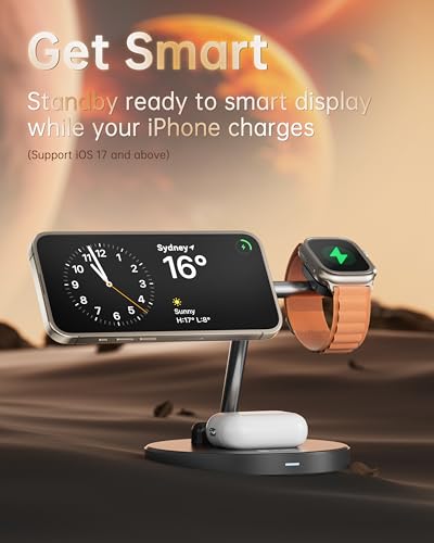 Image of HEYMIX 3-in-1 Magsafe Wireless Charger, Fast Wireless Phone Charging Dock Compatible with Apple, Magnetic Wireless Charging Stand Compatible with iPhone 15 /14 /13 /12 (T20-B)