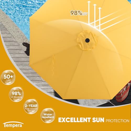 Image of Tempera Patio Market Outdoor Table Umbrella with Push Button Tilt and Crank, Large Sun Umbrella with Sturdy Pole & Fade Resistant Canopy, Easy to Set