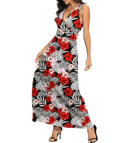Image of LILBETTER Women Sleeveless Deep V Neck Loose Plain Long Maxi Casual Dress