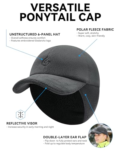 Gisdanchz WYUS-R42 Winter Running Gear For Women, Cold Weather Running Hat With Ponytail Hole Winter Ponytail Hat With Ear Flaps For Women Ladies Reflective Running Accessories Baseball Hat thumb #1