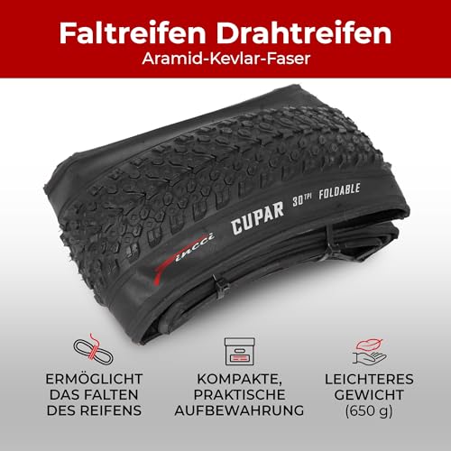 Fincci Robust Fahrradreifen 26 x 2,125 Zoll mit 2X Autoventil Schlauch 26 Zoll - Leicht Kevlar Fahrrad Mantel 57-559 - Faltbar Reifen mit Guter Grip 30 TPI Cupar für MTB, Mountain Hybrid Fahrrad