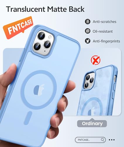 Image of FNTCASE for iPhone 11 Pro Case: [Compatible with Magsafe] Translucent Matte Magnetic Phone Cover - Military Grade Drop Protection Shockproof Protective for iPhone 11Pro 2019 Cases - Light Blue