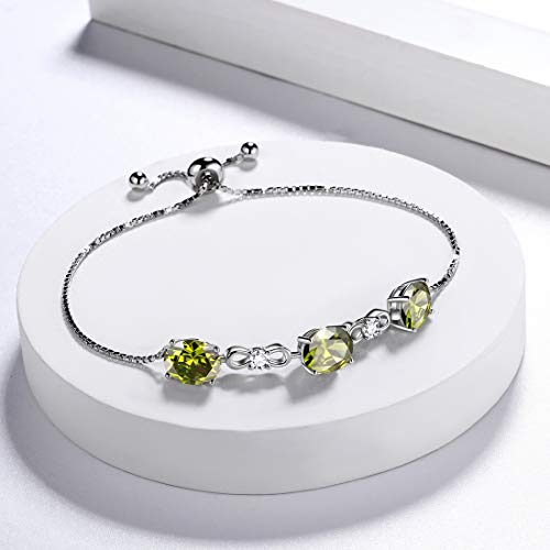 Aurora Tears August Birthstone Bracelet Women 925 Sterling Silver Link Bracelets Round Birthstones Created Peridot Green Crystal Aug. Birth Stone Jewelry Girls Birthday Gift Anniversary Present Db0112A #TOP2