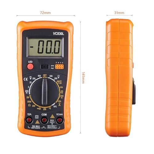 Image of Digital Multimeter with Premium Probes, Measures AC /DC Voltage, Current, Resistance, Diode, Triode, Suitable for Household use, and Industrial use - F (Orange)