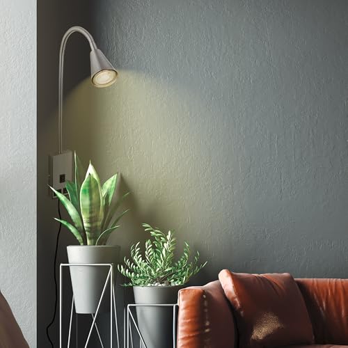 BRILONER - Lampka do czytania z portem USB, włącznik/wyłącznik, wychylna, wtyczka, kinkiet wewnętrzny, lampa ścienna, lampka do łóżka, lampka do czytania, lampka nocna, wysokość 50 cm, matowy nikiel