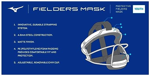 Mizuno MFF900Y Fielder's Small/Medium Facemask, Black, One Size