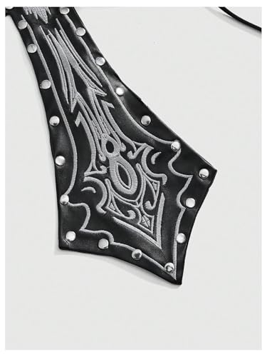 WDIRARA Women's Goth Cross Halter Tops Skull Pattern Sleeveless Grunge Punk Faux Leather Backless Crop Top4