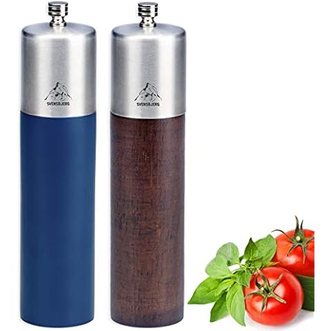 SVENSBJERG Salt and Pepper Grinder Set, Salt and Pepper Mills, Wooden Salt and Pepper Grinder Set, Blue, Red, Coloured | SB-GW201BLWO Cover