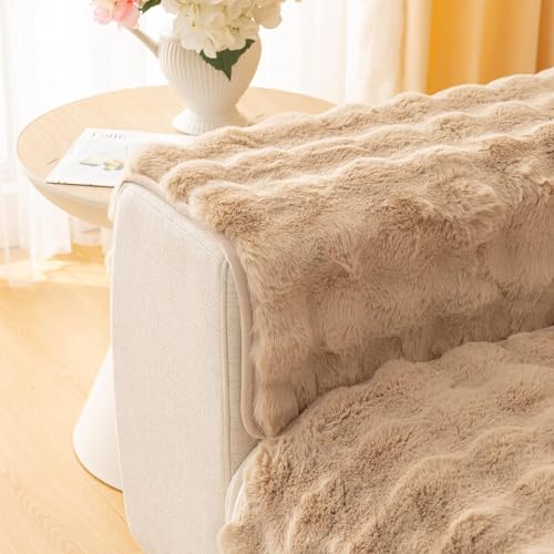 MERRYLIFE Faux Rabbit Fur Sofa Slipcover 70x70cm Coffee