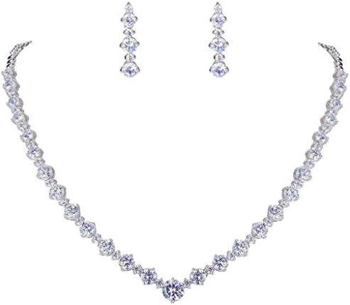 EVER FAITH Collana Fede Nozze Elegante d’Argento-Fondo Zircon del Cerchio del Fiore Set
