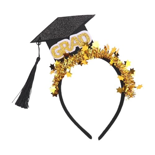 Ecuupas Graduation Cap Headband,Class of 2025 Hairband,GRAD Hair Hoop With Black Tassel,Gold Ribbon Design,Graduate Hair Accessories for Graduation Theme Party Photography Props