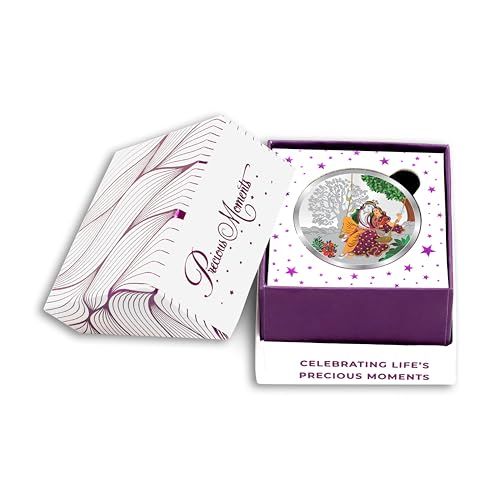Image of Precious Moments Radha Krishna Silver Coin 10 Gram | 20 Gram | 50 Gram | 100 Gram BIS Hallmarked Round Square Flower Shaped 999 Purity with Gift Box by ACPL