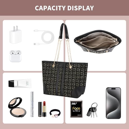 Women Tweed Single shoulder Bag Handbag and Purse Fashion Ladies Chain Quilted Crossbody Bag Evening Bag Clutch ﻿4