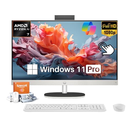 Image of HP 27 inch All-in-One Touchscreen Desktop Computer, AMD Ryzen AI 7 350, Copilot, FHD IPS 250Nits Display, 64GB DDR5-5600 MHz, 4TB SSD, Windows 11 Pro, Private Cam, BT 5.4, KB & Mouse, Accessories