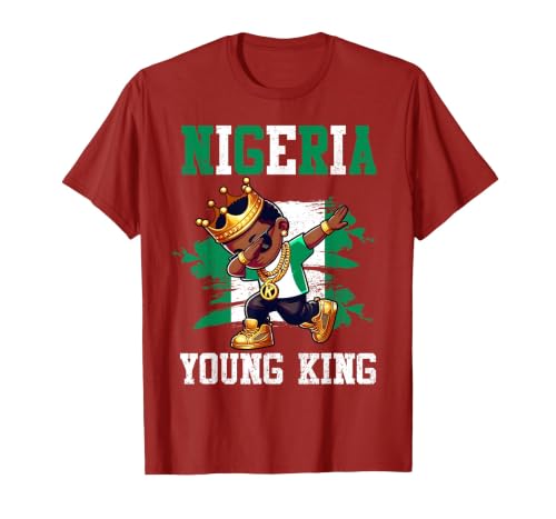 Nigeria Young King Nigerian Boy African Proud Nigerian Flag T-Shirt, Men, Cranberry Red, Medium