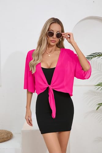Image of TASAMO Women's 2026 Summer Lightweight Short Bolero Cardigan Shrug Sheer Tie Front Top 3 /4 Sleeve Jacket for Dress