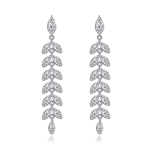Image of Dsnyu Drop Earrings Trendy, Willow Leaves Earrings Women Vintage, White Gold Earrings Dangle for Women