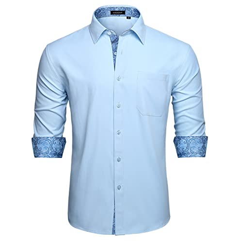 Image of HISDERN Mens Dress Shirts Long Sleeve Button Down Casual Shirts for Men Inner Contrast Formal Business Tuxedo Wedding Shirt