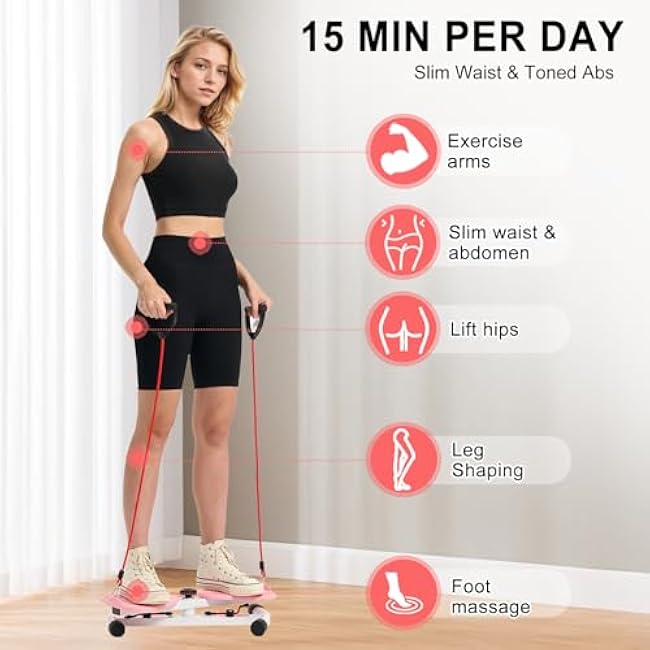 Waist Twister Machine with Resistance Bands - 300 lbs Weight Capacity, Non-Slip Twist Board, Noiseless Ab Twister for Belly Fat Loss, Home Gym Equipment for Women/Men