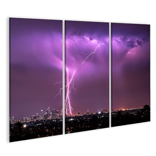 Toile éclair dramatique pour salon moderne tableau triptyque horizon nature orage
