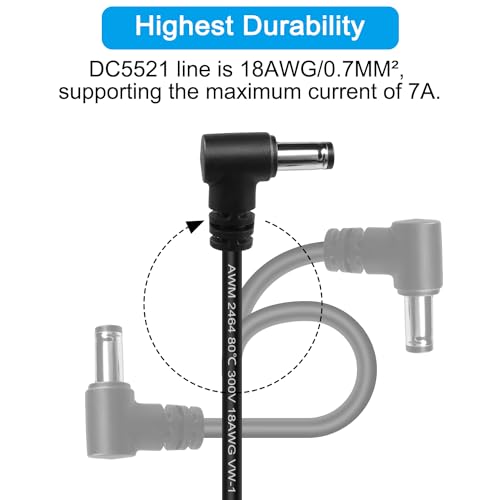HATMINI DC 5521 Power Pigtail Kabel 90 Grad rechtwinklig 18AWG DC Power Stecker Buchse zu Blankdraht offenes Ende Pigtail Stromkabel Kabel für CCTV Überwachungskamera LED Lichtleiste-3PCS (18AWG)