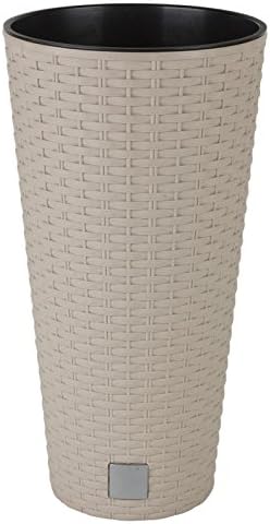 URBNLIVING Tall Rattan Design Flower Pots Round or Square (Large Square, Black)