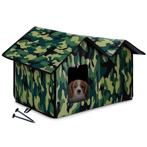 ALLSOPETS Cuccia per Gatti da Esterno Impermeabile, Cuccia Coibentata Pieghevole per Gatti e Cani, Rifugio Caldo Resistente alle Intemperie per Interno ed Esterno (Mimetico)