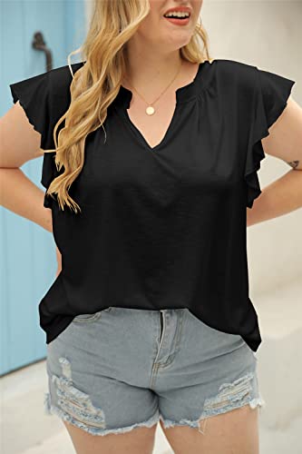 Ebifin Womens Plus Size Tank Tops V Neck Ruffle Sleeve Summer Casual Loose Blouses Tee Shirts4