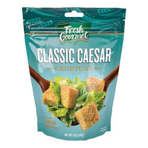 Fresh Gourmet Premium Croutons Crunchy Salad Topper, Classic Caesar, 5 Ounce (Pack of 6)