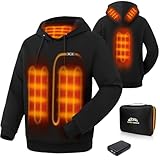 Jazvex Heated Hoodie for Men and Women, Mens and Womens Heated Sweatshirt with 12000mAh Battery Pack, Unisex Pullover with 6 Heating Zones 3 Temperature Levels
