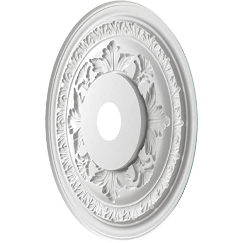 Ekena Millwork CMP22BAFSM Baltimore Thermoformed PVC Ceiling Medallion (Fits Canopies up to 7 3/4"), 22"OD x 3 1/2"ID x 1"P, Universal Pearl Metallic Sea Mist
