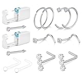 QWALIT 2pack Nose Piercing Kit Nose Piercing Gun Kit Self Piercing Kits at Home Disposable Nostril Piercing Kit with Nose Rings Silver