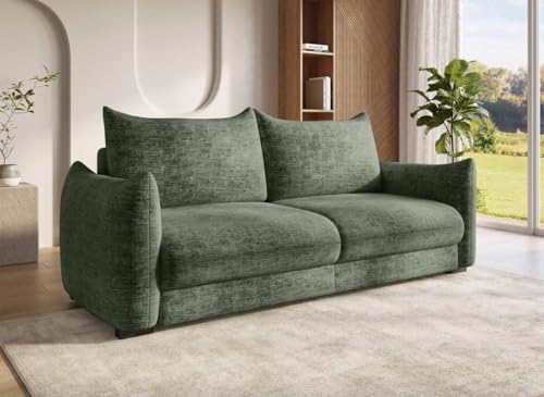 DecoInParis Canapé Convertible avec Coffre 3 Places en Velours chiné Kaki Colby