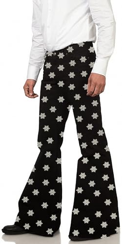 Men's Relaxed Vintage Snowflake 60s 70s Bell Bottom Stretch Fit Classic Flared Flares Retro Disco Denim Jeans Pants3