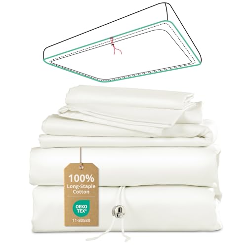 CieloCloud King Bed Sheet Set with Drawstring and 360° Elastic, 4PCS 100% Long-Staple Cotton King Size Sheets Set, Luxury Soft, No Slippage, Anti-Pilling, Deep Pocket Fits 8 to 14" Mattress - image 1