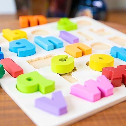 Image of New Classic Toys Puzzle Alphabet Educational Wooden Toys for 2 Year Old Boy and Girl Toddlers Learn The Alphabet, Multi-Colour Colour, Lowercase