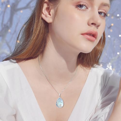 Bunny/Mama bear/Koala/Sloth/Fox Necklace for Women Sterling Silver Teardrop Moonstone Tree of Life Pendant Necklaces Jewelry Christmas Gifts for Women Mom Her3