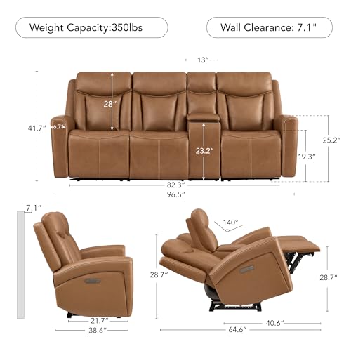 Image of CHITA Zero Gravity Leather Reclining Sofa, 3-Seat with Console, Saddle