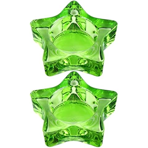 2 Pcs Candle Holders Glass Candlestick Star Pentagram Shape Candle Holder Romantic Colored Glass Candlestick Cup Home Desktop Ornament Supplies (Green) Cover